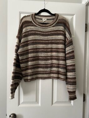 a.n.a Brown & Cream Striped Knit Crewneck Size XXL